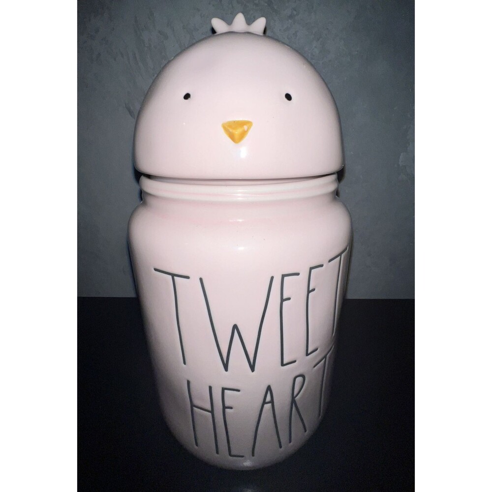 Rae Dunn "TWEET HEART" Pink Canister Cookie Jar Chick Topper Easter Spring 9”